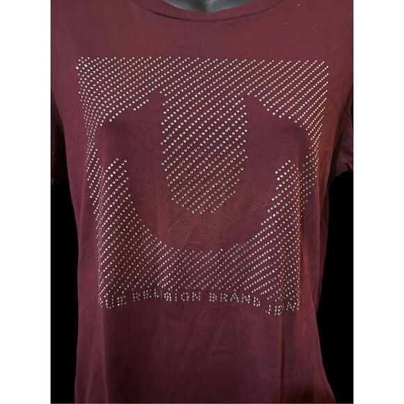 Beautiful True Religion Womens Horseshoe Logo Tee burgundy colored T-Shirt size - Picture 2 of 6